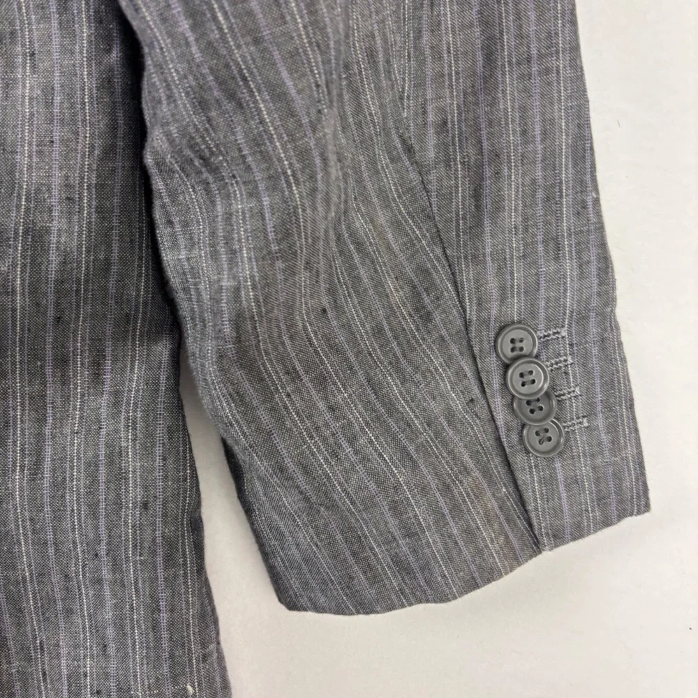 Inserch Collezione Italy Mens 100% Linen Blazer 46R  Gray Pinstripe Sport‎ Coat